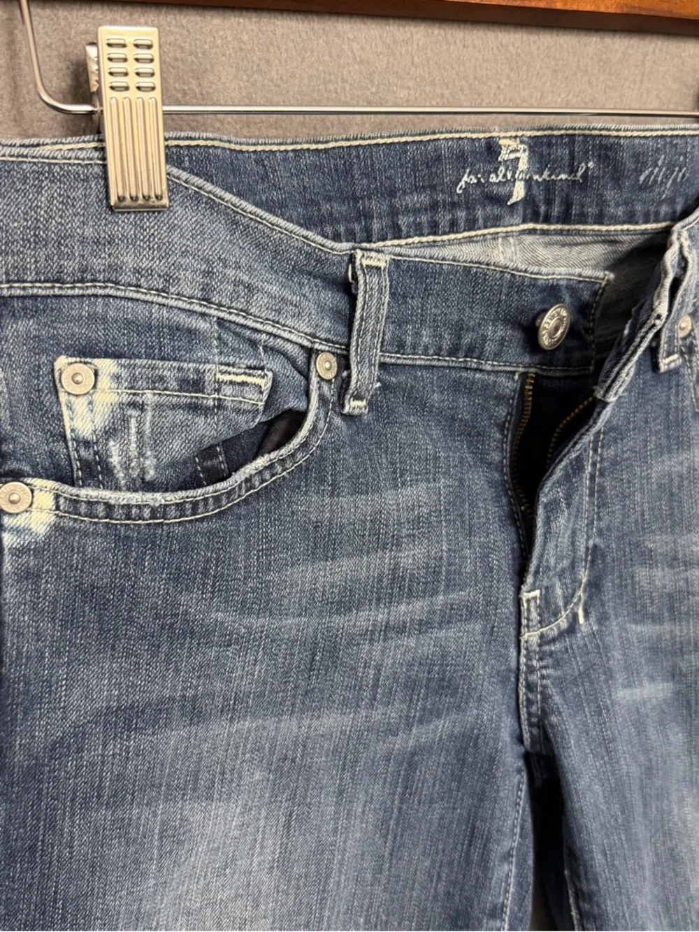 7 For All Mankind Dojo Y2K Blue Flare Tailorless Jeans 28